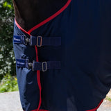 Navy blue whitaker r475 rastrick cooler rug with red trim silver buckles mesh panel t-clip chest fastenings belly surcingles