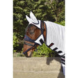 White mesh whitaker rastrick fly face shield with navy trim and black accents made from fine gauge mesh for horses