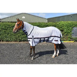 White horse fly rug mesh with black trim and adjustable straps from whitaker rastrick fly with belly flap design