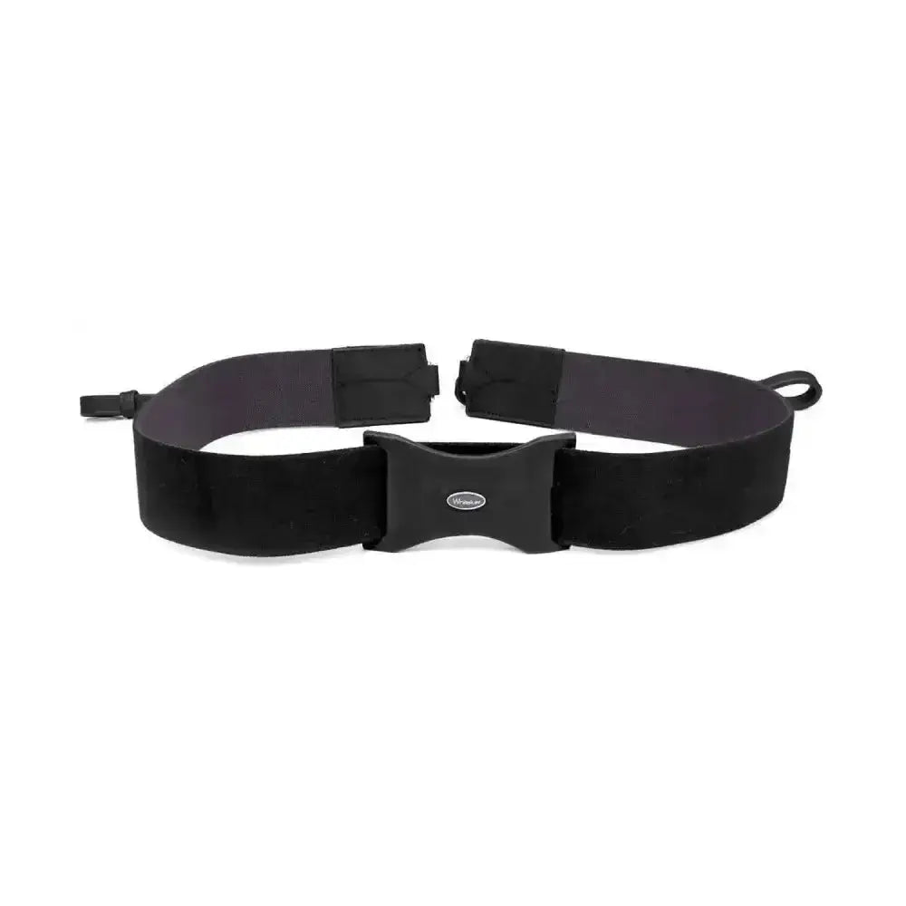 Black elastic chest strap with sleek adjustable buckle and subtle whitaker ready logo made with special unemulsified oil
