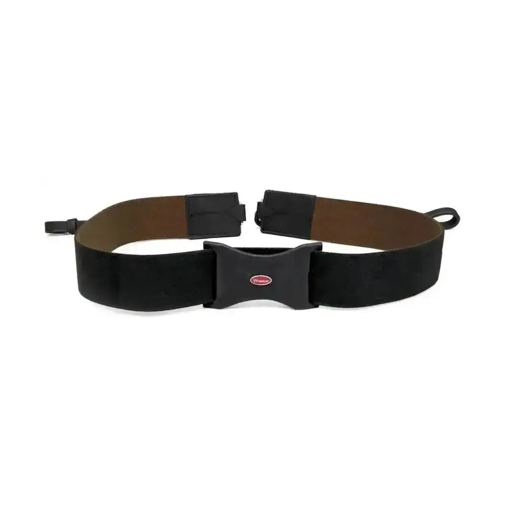 Black adjustable whitaker ready elastic chest strap with brown inner lining and sturdy plastic buckle treated with special unemulsified oil