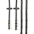 Whitaker RER0101 buckle black leather reins with 9 loops gold-tone buckles white stitching and rubber grip buckle detail