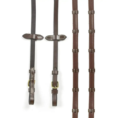 Brown leather whitaker rer0101 buckle 9-loop reins havana with brass buckles and stitched leather loops detailing