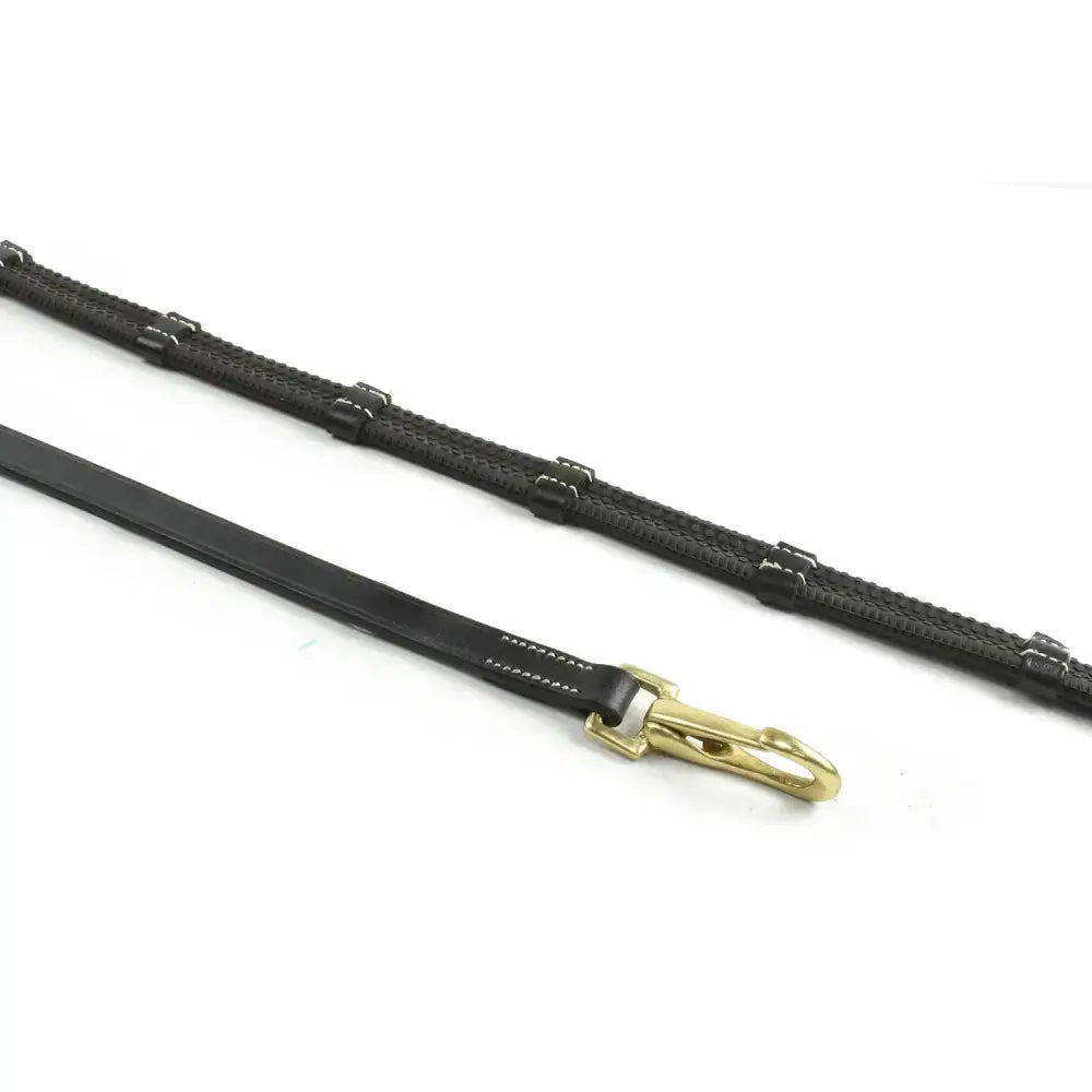 Black leather reins black whitaker rer0103 snap clip with gold tone hardware and braided texture for horse riding