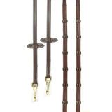 Brown leather whitaker rer0103 reins havana with brass snap clip hardware and stitched detailing for secure grip