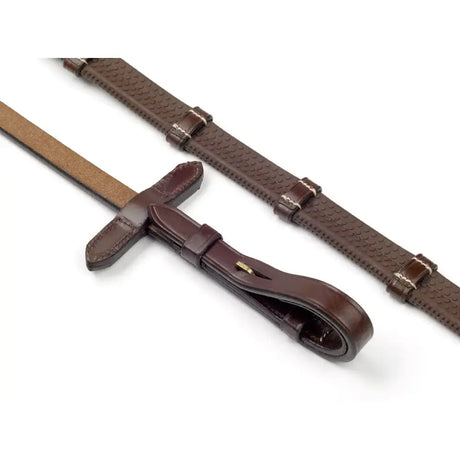 Brown leather Whitaker Rer052 Valencia 9-loop reins havana with textured pattern and metal leather stoppers buckles