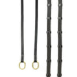 Black leather whitaker rer102 oblong horse reins with gold rings and white stitching for riding use