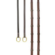 Brown leather whitaker rer102 oblong 9-loop reins with brass hardware and stitched detailing in havana color