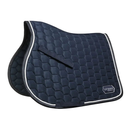 Navy blue quilted saddle pad navy whitaker sc061 san francisco saddle with white stitched border and hex pattern