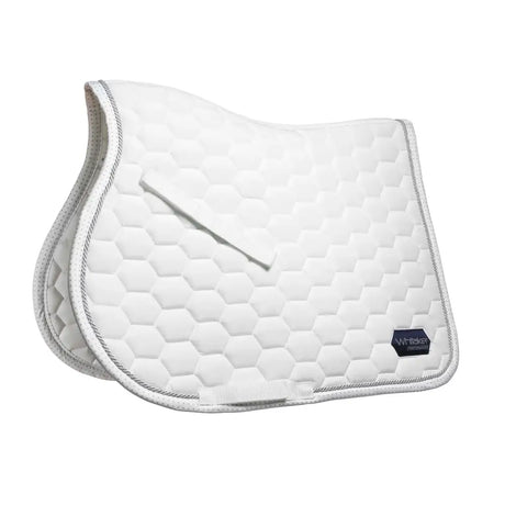 White quilted san francisco saddlepad whitaker sc061 with hex stitching silver trim and satin binding saddlepad white