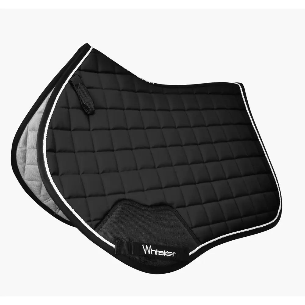 Black quilted close contact saddle pad with white piping gray underside and whitaker logo whitaker sc160 club saddle pad black