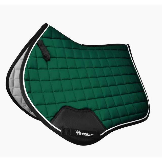 Dark green quilted whitaker sc160 club contact saddle pad with black and white trim and whitaker logo on lower edge