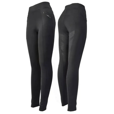 Black whitaker scholes riding tights with subtle gray thigh accents and comfort matte silicone printed seat