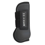 Black whitaker skipton tendon and fetlock boots set with white stitching velcro strap and effect pu shell