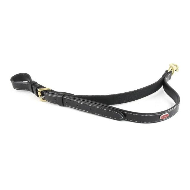 Black leather rifle sling with gold-tone buckle for whitaker st standing attachment equestrian use