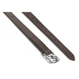 Brown whitaker stirrup leathers in bonded calfskin leather with a silver steel roller buckle in havana color