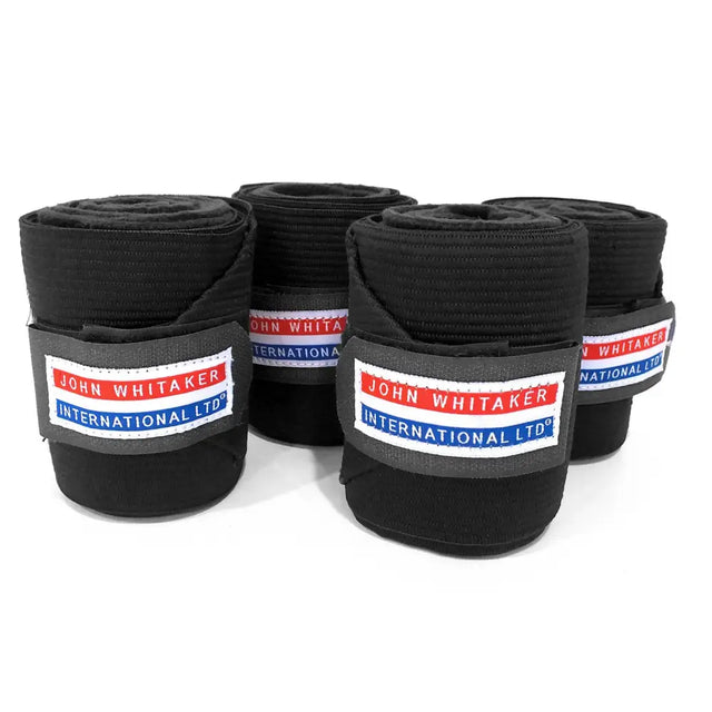 Black john whitaker international ltd whitaker tb4 training bandages in white showing product details on back side