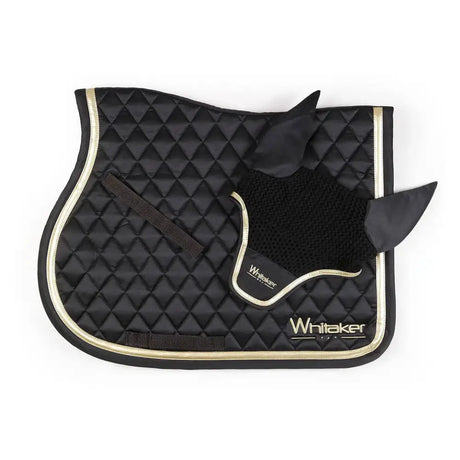 Whitaker Thornton Fly Veil Black/Gold Pony/Cob Black/Gold Horse Ear Bonnets Barnstaple Equestrian Supplies