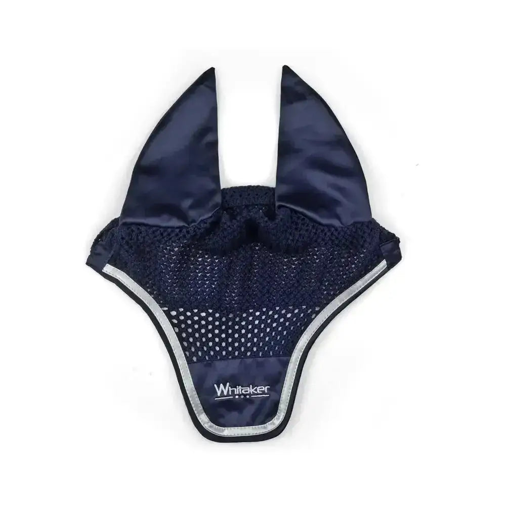 Navy blue whitaker thornton fly veil horse ear bonnet with satin fabric and mesh panels for fly protection