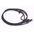 Black elastic whitaker training rein with adjustable clasp and hook ends for horse’s neck control