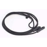 Black elastic whitaker training rein with adjustable clasp and hook ends for horse’s neck control