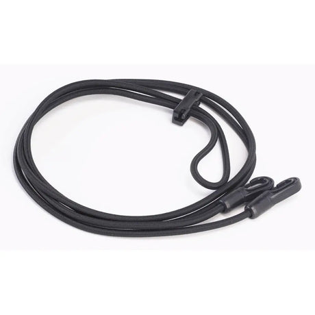 Black elastic whitaker training rein with adjustable clasp and hook ends for horse’s neck control