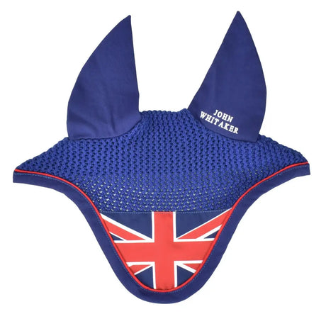 Blue mesh horse ear bonnet whitaker ujfv union jack fly veil with red white union jack design and stitched blue edges