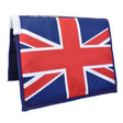 Whitaker union jack square saddle pad with blue red and white union jack pattern and plush white trim