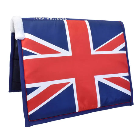 Whitaker union jack square saddle pad with blue red and white union jack pattern and plush white trim