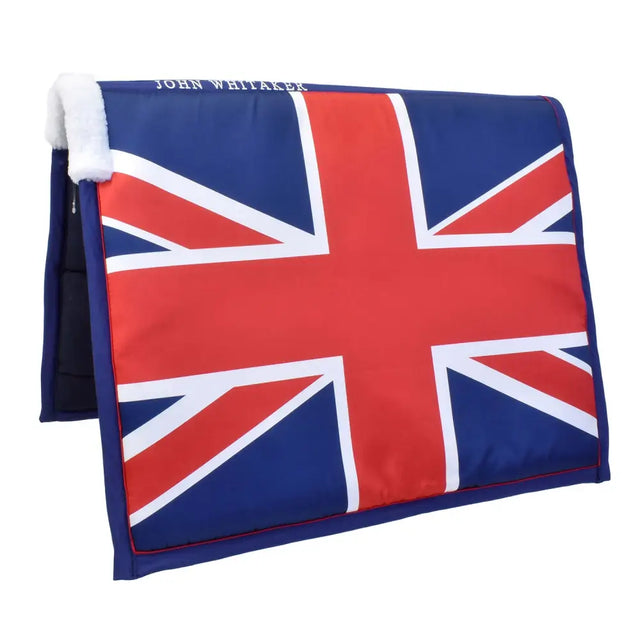 Whitaker union jack square saddle pad with blue red and white union jack pattern and plush white trim
