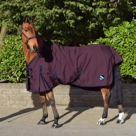 Dark purple whr1 w-horse turnout rug purple with black trim adjustable straps and logo patch on the side