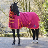 Vibrant magenta whr2f fixed neck turnout rug wine with orange trim adjustable straps and small logo patch on side
