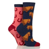 Wild Feet Ladies Cosy Socks Silicone Grip Pony With Horseshoes SOCKS