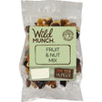Wild munch fruit and nut mix in a clear plastic bag with a light green label featuring brown text and design elements