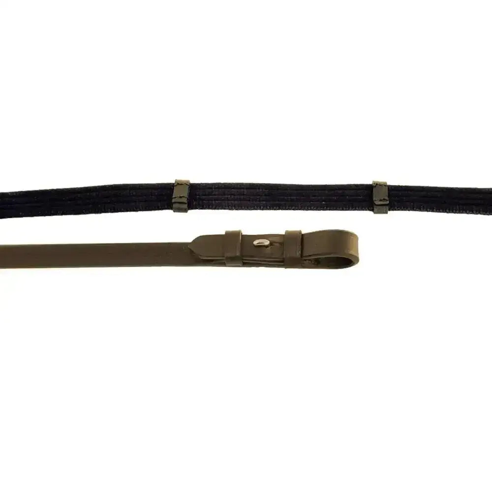 Black and olive green windsor equestrian leather continental reins with metal buckles for economy leather traditionally use
