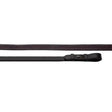 Black leather riding crop with textured grip and metal buckle from windsor equestrian leather inside grip reins