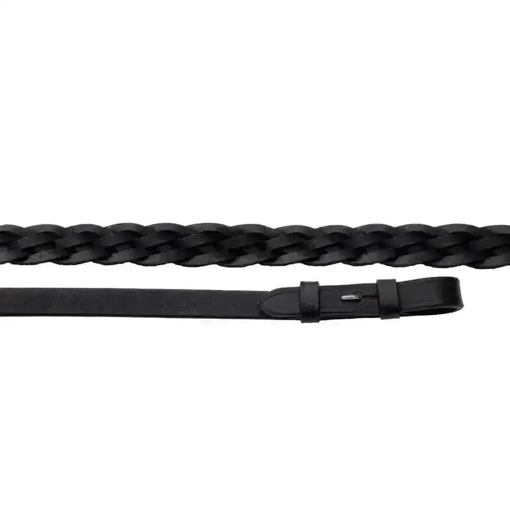 Black leather plaited reins with smooth strap and buckle from windsor equestrian leather collection