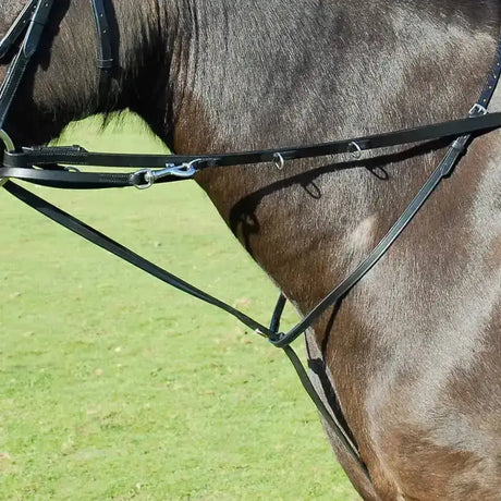 Black leather standing martingale with silver hardware from windsor equestrian leather economy leather standing series
