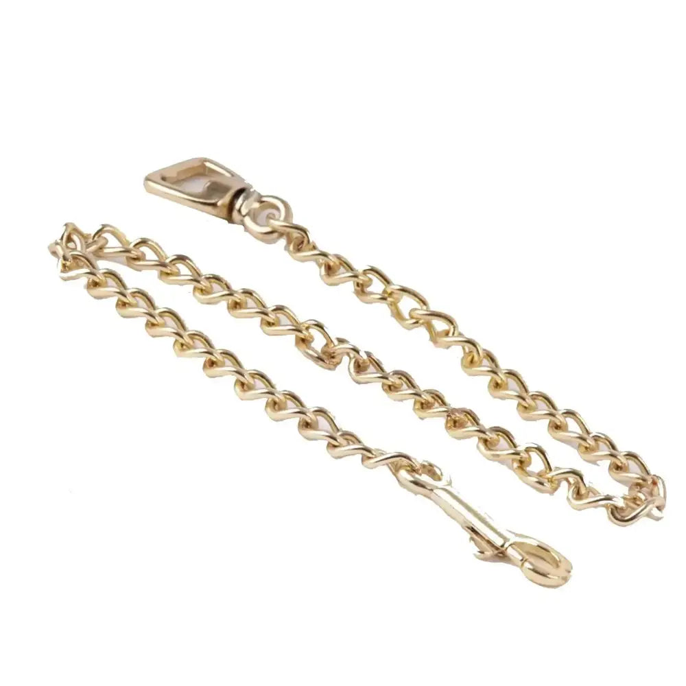 Gold-toned windsor heavy brass chain with twisted links matching clasp and end loop for leading rein classes