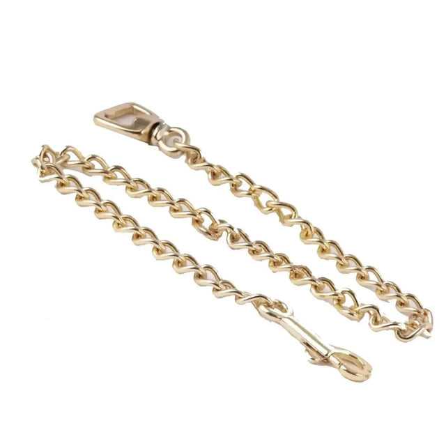 Gold-toned windsor heavy brass chain with twisted links matching clasp and end loop for leading rein classes
