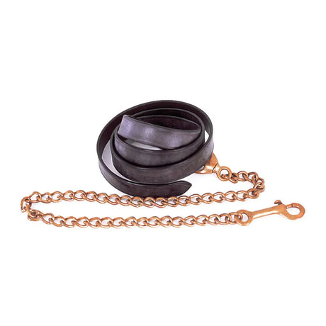 Black leather lead with copper toned chain and buckle featuring windsor leather quality and style