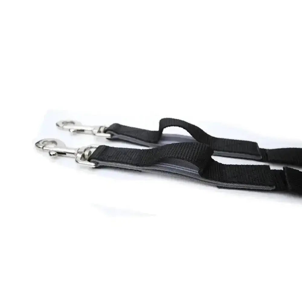 Black windsor nylon elasticated pet leash with silver metal clasps made from durable nylon elasticated fabric