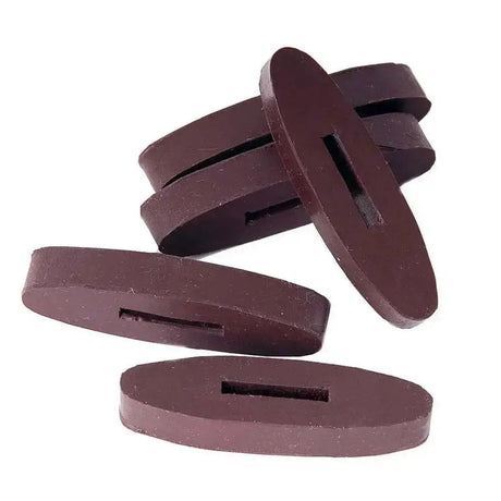 Dark brown oval-shaped rubber rein stops with central slot windsor rubber rein martingale rings sliding pack of 10