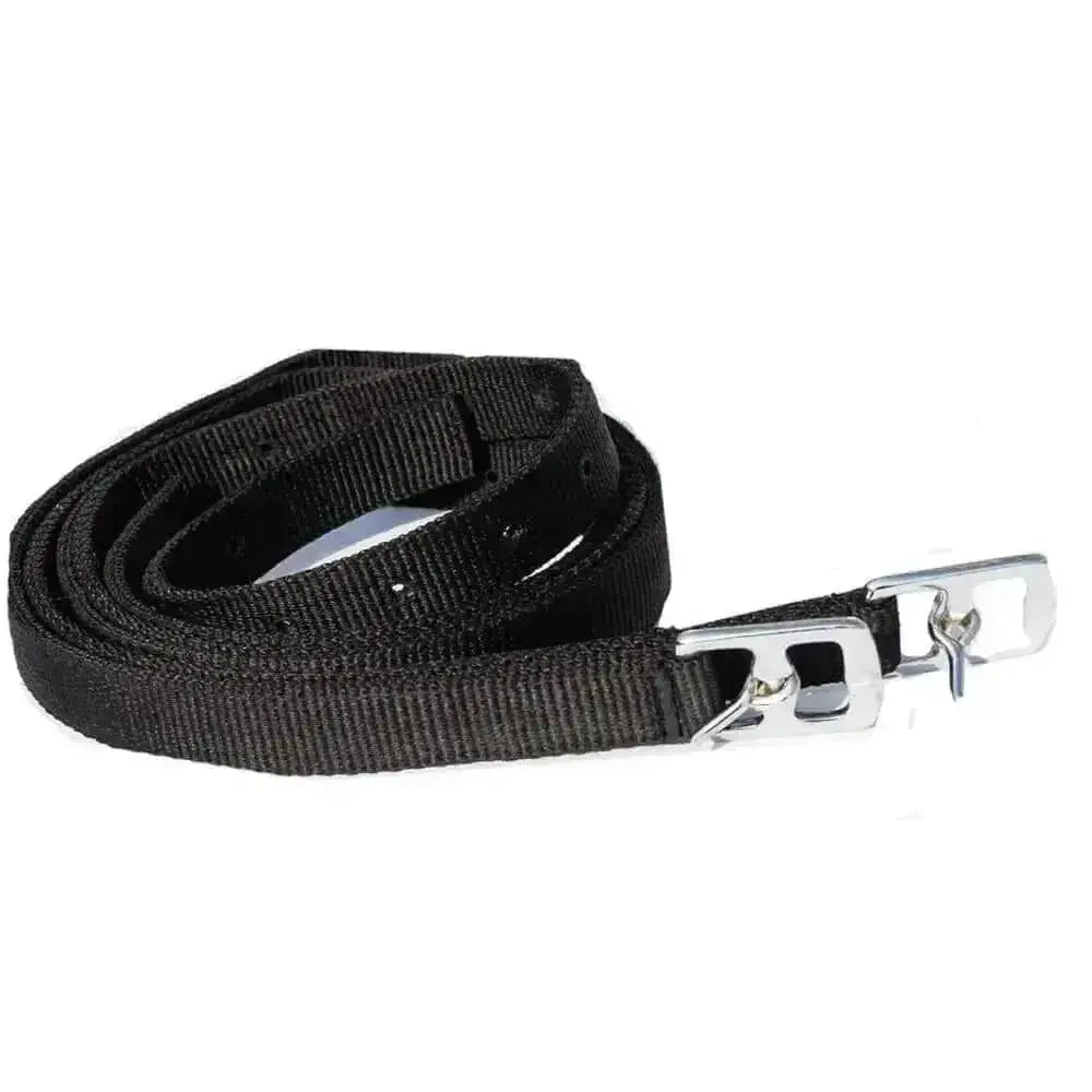 Black woven nylon stirrup leathers with silver metal buckle for windsor synthetic adults stirrup 54 inch straps