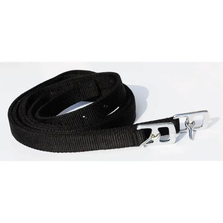 Black woven nylon stirrup leathers with silver metal buckle for windsor synthetic children’s use 48 inches long