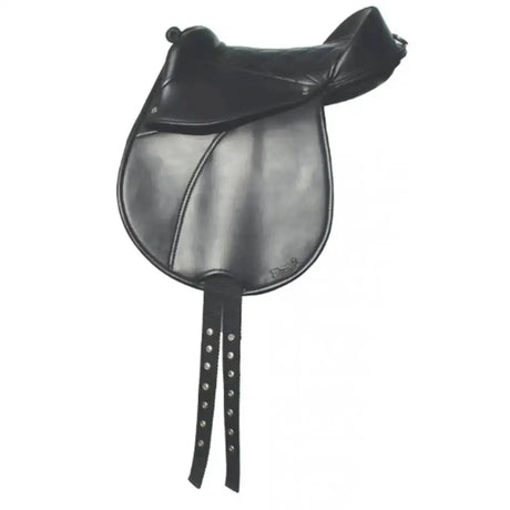 Black leather windsor synthetic cub saddle with sleek contoured design and polished finish for child’s synthetic cub use