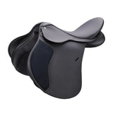 Black leather wintec 250 all purpose saddle with sleek stitching and open seat for hard wearing use