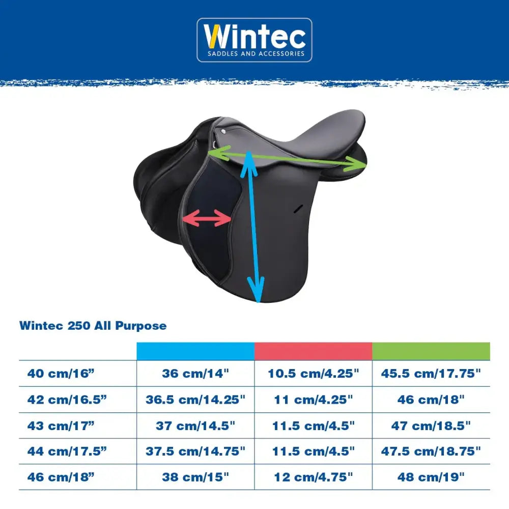 Black wintec 250 all purpose saddle with sleek padded seat and open seat design for a hard wearing purpose saddle offering