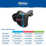 Black wintec 250 all purpose saddle with sleek padded seat and open seat design for a hard wearing purpose saddle offering