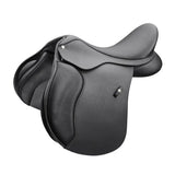 Black leather wintec saddle with smooth contoured design super soft panels and stirrup keeper for all purpose riding